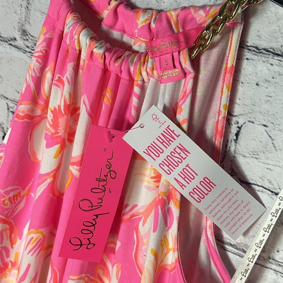 Lilly Pulitzer Beachy Blooms Bowen Halter Top Gold Chain Pink Flowers SMALL - Picture 4 of 6